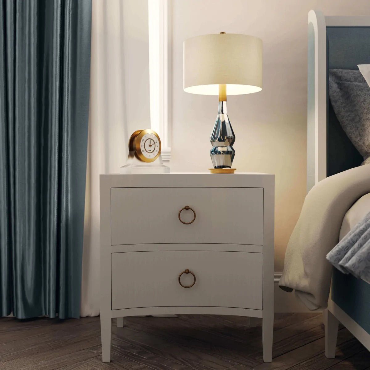 Table de chevet moderne en lin blanc