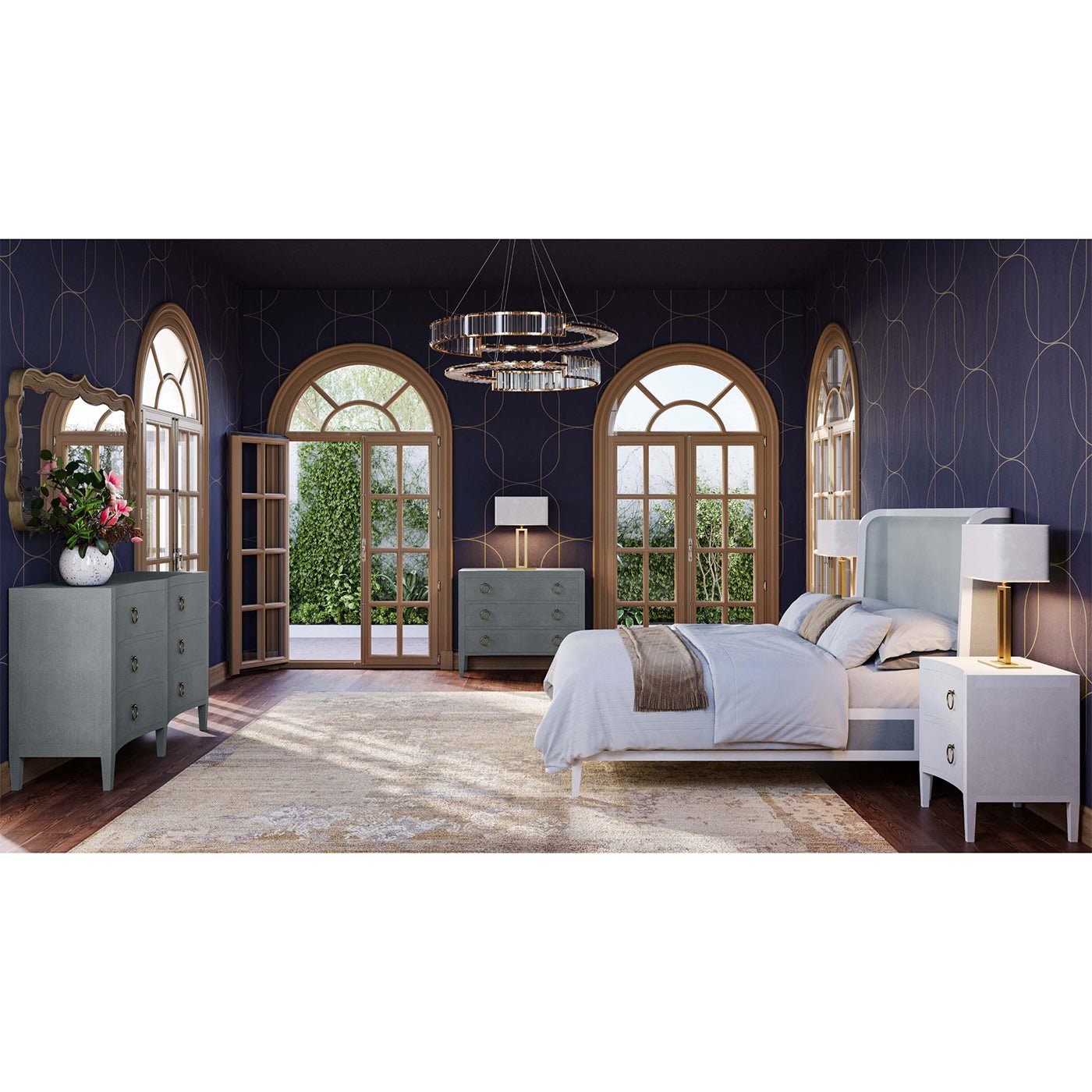 Table de chevet moderne en lin blanc